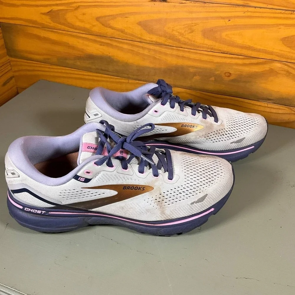 Brooks Ghost 15 Womens Size 11.5D Gray/Purple Athletic #1203801D492 Running Shoe